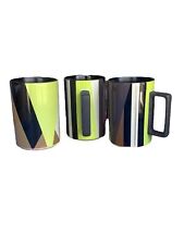 STARBUCKS RARE 2014 Set of 3 Geometric Print Ceramic Coffee Tea Mugs 16oz picture
