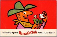 c1960s HARRAH'S CLUB CASINO Reno & Lake Tahoe Nevada Postcard Cowboy / Cigarette picture