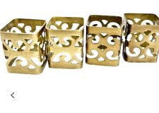 Vintage Brass Cut Out Filigree Design Napkin Ring Set of 8 Ornate Scroll Design picture