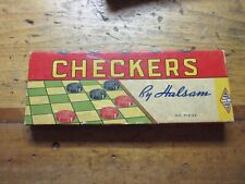 VINTAGE WOOD CHECKERS and GREAT BOX - HALSAM picture