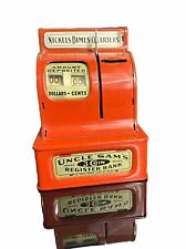 Vintage Metal Uncle Sam’s 3 Coin Register Bank Red - see video picture