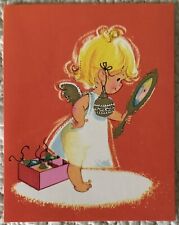 Unused Christmas Girl Angel Ornament Earring Vintage Greeting Card 1950s 1960s picture