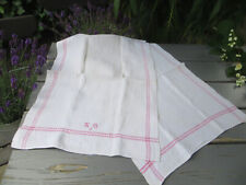 Antique Towel Handwoven Structured  Linen Rosa  Stripes Monogram RO  Germanlinen picture