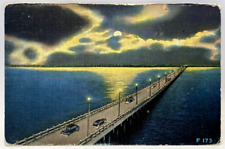 Night View of Gandy Bridge, Tampa, St. Petersburg Florida FL Vintage Postcard picture
