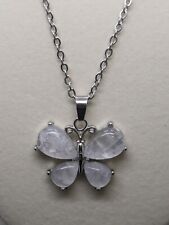 GENUINE CLEAR QUARTZ Crystal Butterfly Pendant Necklace 18