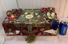 Vtg FOLK ART Decoupage Jewels Jesus Plaque Religious Shrine Painted Suitcase picture