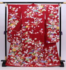 Furisode Kimono Japan Red Ground, Neoclassical Style, Pure Silk, Cute Color Patt picture