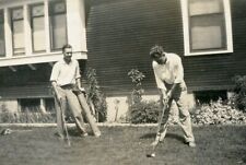 P241 Original Vtg Photo TWO MEN WITH GOLF CLUBS, GOLF BAG c 1930's 40's picture