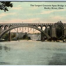 c1910s Rocky River, OH Largest Concrete Span Bridge in World Litho Photo PC A219 picture