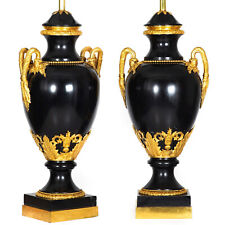 Substantial Pair of French Louis XVI Antique Black Slate Urn Lamps, 43” H picture