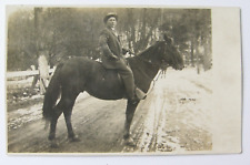 e1210:: UnPosted ca.1905, Horse-and-Rider, Winter Scene, Chestnut Rail Fence picture