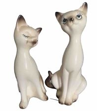 Vintage MCM Pair of Siamese Cats Figurines Porcelain Made in Japan 8 Inch Tall picture