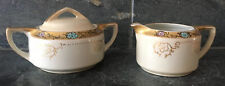 Vtg BUFFALO CHINA 1920 JEH Cream & Sugar Bowl Set Gild Trim Hand Painted - AS IS picture