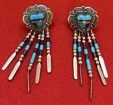 VTG QT Quoc Trading Heart Earrings Turquoise Chandelier Sterling Silver 925 Rare picture