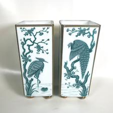 Exceptional pair of Late 19th C. Japanized Enamel Decorated Footed Square Glass picture