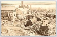 Wausau WI Train Wreck After Flood~High Bridge~Bull Durham Barn Sign RPPC c1910 picture