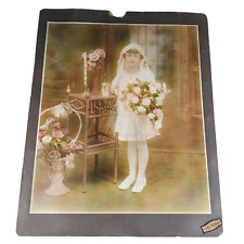 VTG Antique 1920s Little Girl Photo Portrait 20x16 Matted Eerie 1st Communion picture