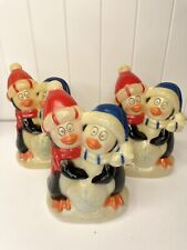 3 Vintage Blow Mold Light Topper 7” Penguins Hard Plastic Lawn Stake Light Cover picture