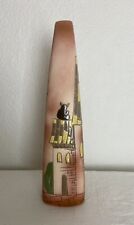 Tall & Thin 3-Sided Ceramic Vase w/Buildings, Street Lamp & Black Cat 15” Tall picture