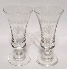 JAGERMEISTER STEMMED FLUTED CORDIAL SHOT GLASSES WHITE ETCHING 2 CL  ~ SET OF 2 picture
