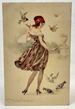 Sergi Bompard | Art Deco Nouveau | Feeding Birds | Pastel Risque Glamour | 1917 picture