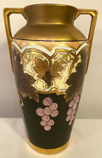 Vintage Osborne Gold Gilt Grapes Vines Vase 2-Handle Signed 10
