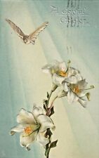 Vintage Easter Postcard    FLYING BIRD, LILY  EMBOSSED   TUCK'S   POSTED 1907   picture