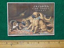 1870s-80s J N Cloyes Fine Shoes Dogs Scared Cat Victorian Trade Card F14 picture
