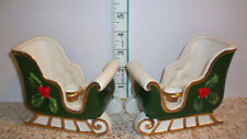 Josef Christmas Sleigh Candle Holder W/Holly Berries Design & Gold Trim 1967 VTG picture