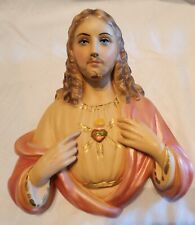 Vtg 1950s Jesus Sacred Heart Catholic Chalkware Wall Plaque  picture