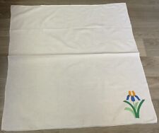 Vintage Square Tablecloth, Cotton, Appliquéd Flower & Leaf Design, White, Multi picture