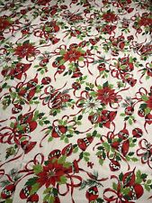Vintage White Red Green Rectangular Holiday Ornaments Holly Tablecloth 98”x60” picture