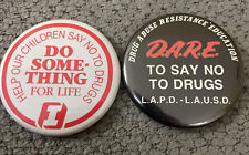 VTG BUTTON PIN - DARE TO SAY NO TO DRUGS LAPD LAUSD 2.25in Bundle Lot Of 2 picture