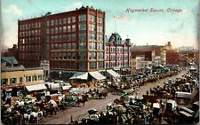 View of Wagons, Vendors Haymarket Square Chicago IL Vintage Postcard  picture