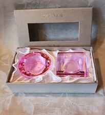 Oleg Cassini Crystal Votive Pink Candle Holders Signed Box Set Great Gift Idea picture