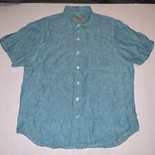 NWOT Tommy Bahama Hawaiian Aloha Adult Large Pocket Shirt Aqua Blue 100% Linen picture