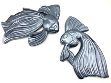 Pair of Vintage Chalkware Bathroom Wall Plaque Fancy Angel Fish Blue Gray picture