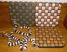 3 Primitive Style Decorative Wooden Checker Boards w/ Pieces - 9