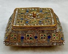 Square Gold Jeweled Mirrored Enamel Glitter Trinket Box Moroccan w/ Lid 3