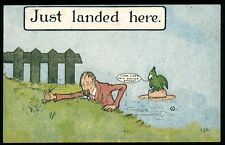 Just Landed Here Man in Lake Funny Bird Comic Postcard Posted 1909 No Stamp picture