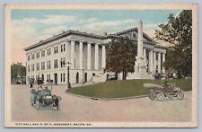 Macon, Georgia City hall and Monument Vintage Postcard Classic Cars picture