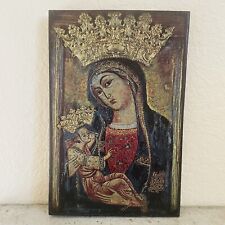 Vintage Byzantine Orthodox Icon Virgin Mary w/ Baby Jesus on Wood~12”x 8” picture