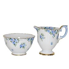 Crown Staffordshire Forget-Me-Not Mini Creamer Sugar Blue & Lavender Flowers picture