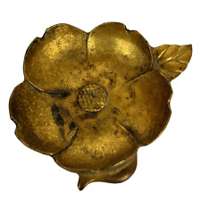 Toyo Cast Iron Flower Trinket Dish Metal Gold Gilt Heavy Vtg Mid Century Japan picture