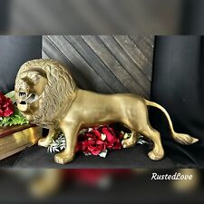 Large Solid Brass Lion King of the Jungle Cat Statue Mid Century Modern 23