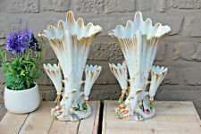 PAIR Antique vieux paris porcelain pique fleur cornet Vases relief flower decor  picture