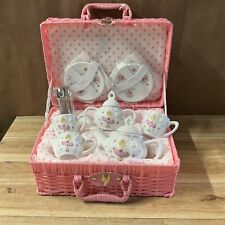 Delton Fine Collectible Tea Set Pink Bella Porcelain Kids Mini Ballerina Basket picture