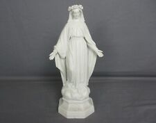 French Antique 1900 Bisque Statue Virgin Mary  Flower Wreath Open Arms Marked EG picture