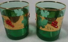 2 Echt Kristall Vintage Wine Green Red Glass Candle Holders Tumblers Grape Gold picture