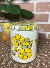 Vintage Ballonoff Daisy Tin Canister Avocado Green Yellow Flower Power 5” EUC picture